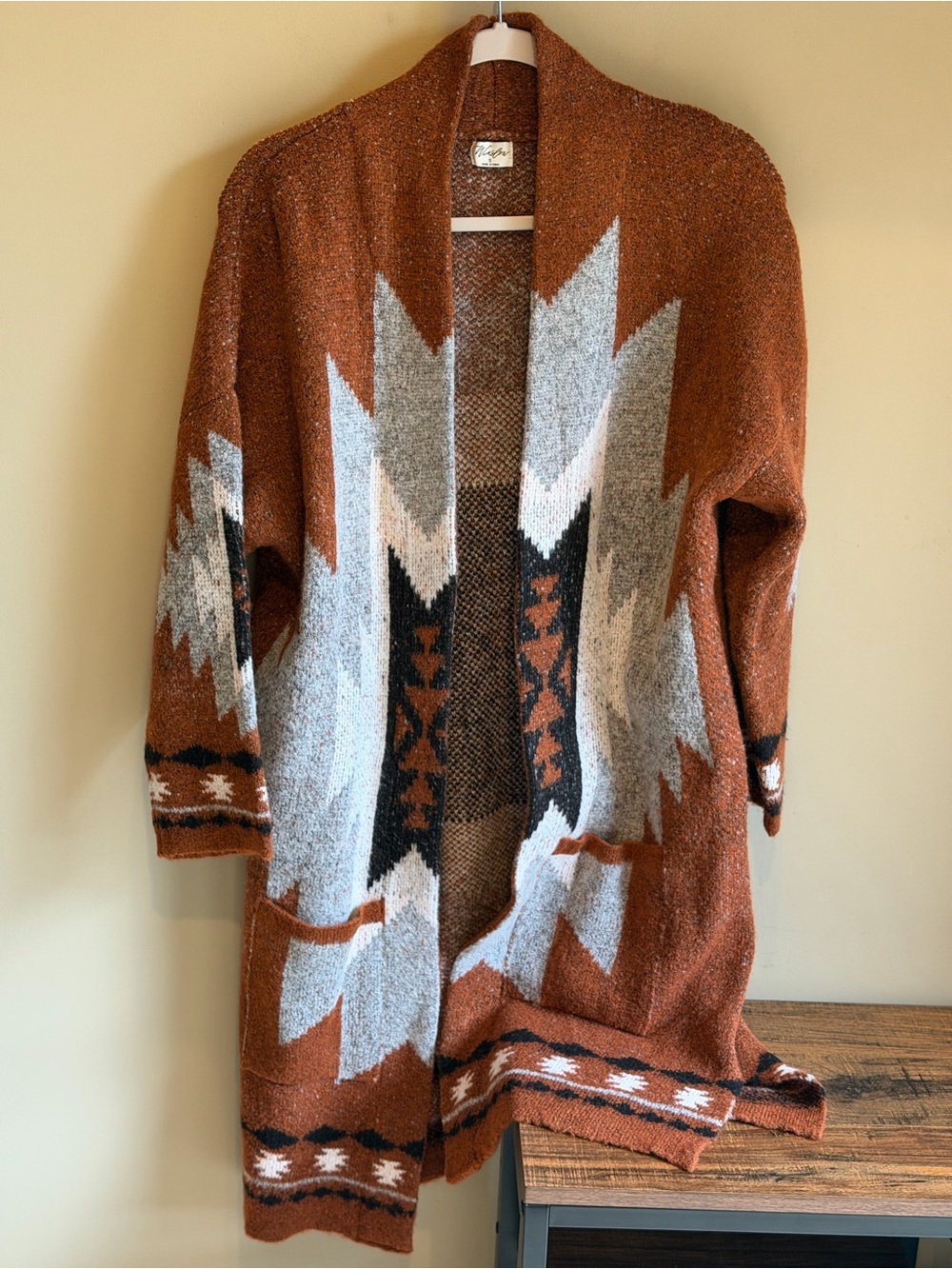 Western Aztec Print Cardigan Sweater Coat Small
